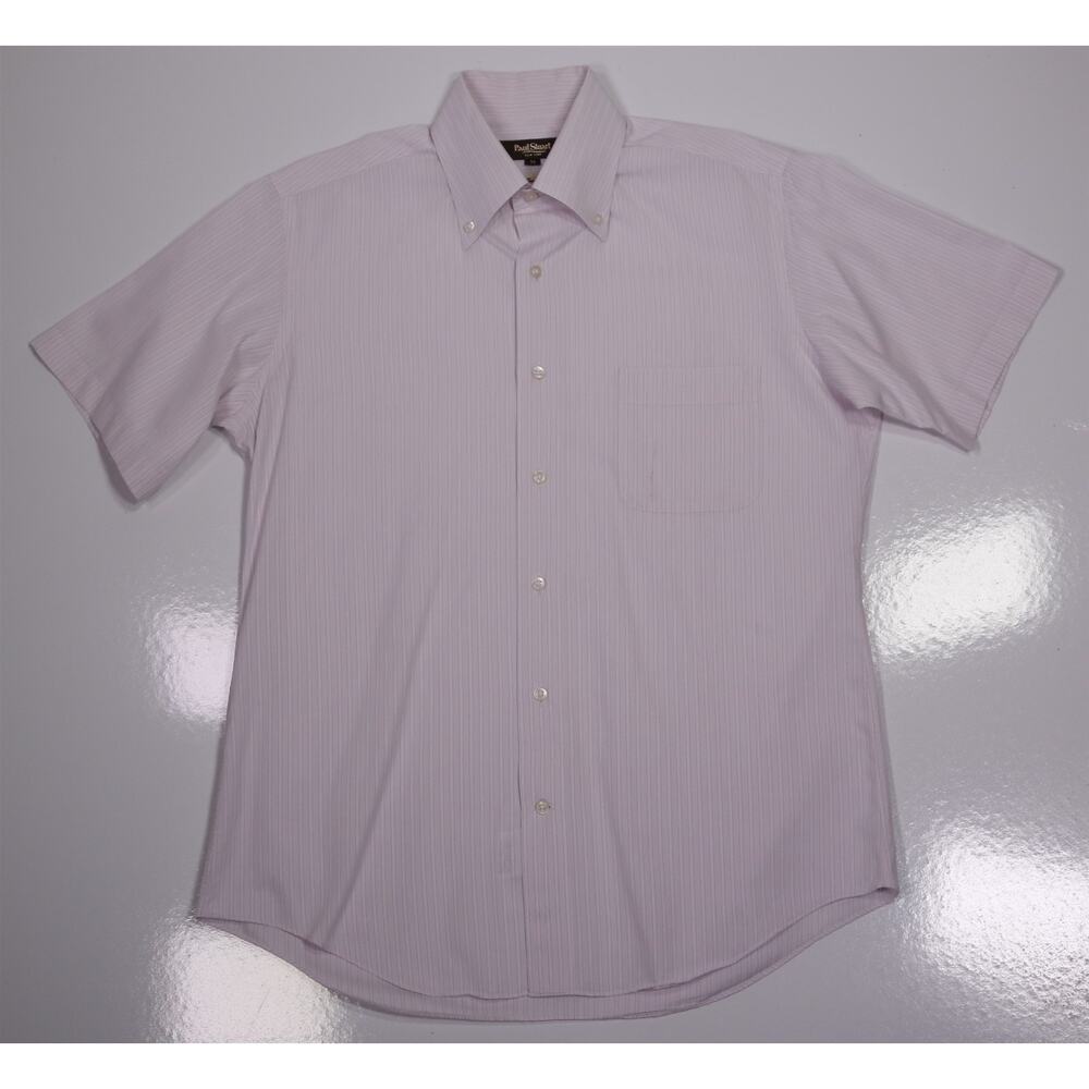 Paul Stuart Light Pink Striped Short Sleeve Button-Up Shirt Mens Small